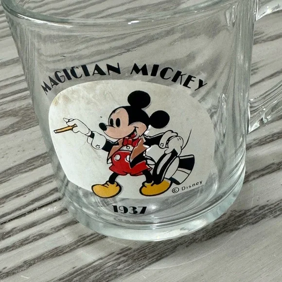 Vintage Anchor Hocking Magician Mickey Mouse 1937 Replica Souvenir Clear Mug - Picture 5 of 6